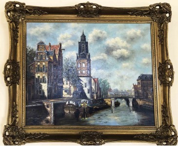 Amsterdam Canal- Oleo Antiguo Firmado