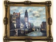 Amsterdam Canal- Oleo Antiguo Firmado